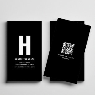 QR Code Front and Back Monogram Logo Professional Business Card