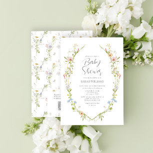 QR Code Gender Neutral Wildflower Baby Shower Invitation