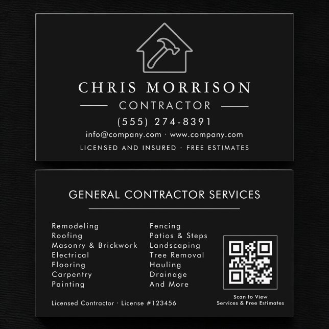 QR Code General Construction Contractor Business Card (Creator Uploaded)