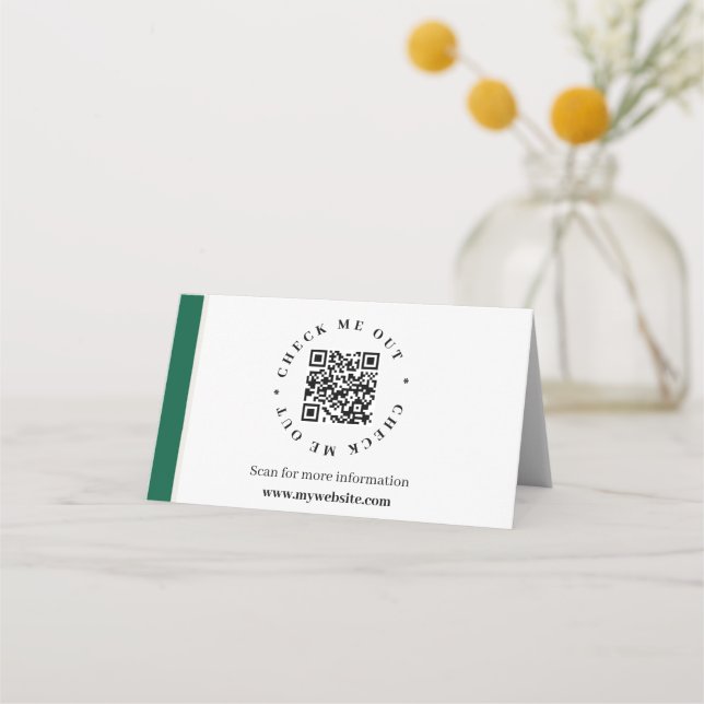 QR code generated information Folded desk sign Place Card (Front)