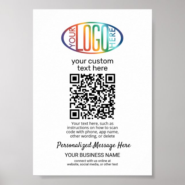 QR Code Generator & Business Logo Minimalist White Poster (Front)