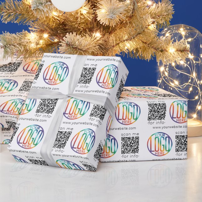 QR Code Generator & Business Logo Modern Promo Wrapping Paper (Holidays)