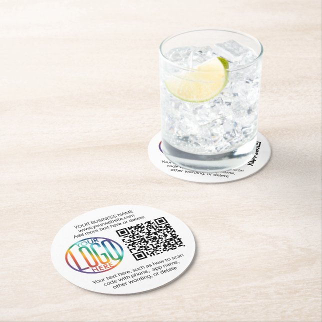 QR Code Generator & Business Logo Simple Modern Round Paper Coaster (Insitu)