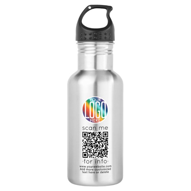 QR Code Generator & Logo Business Website Branded 532 Ml Water Bottle (Front)