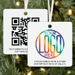 QR Code Generator & Your Business Logo 2 Sided Metal Ornament<br><div class="desc">Share any website for the holidays with a stylish custom logo and QR code square Christmas ornament. To make your own QR code using the generator, simply type the website URL into the template. All wording is simple to personalize or delete. The colors, fonts and logo transparency are also are...</div>