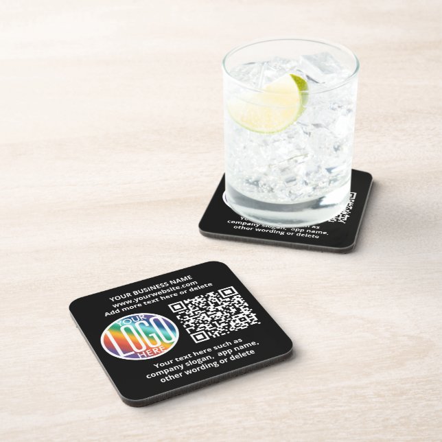 QR Code Generator & Your Business Logo Black Coaster (Right Side)