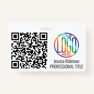 QR Code Generator & Your Logo Non-Photo White  ID Badge