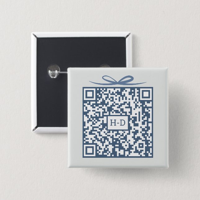 QR Code Gift Box with Initials Registry Cash Fund 2 Inch Square Button (Front & Back)