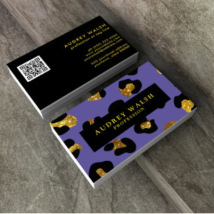 QR CODE Glam Glitter Purple Leopard print Luxury  Business Card