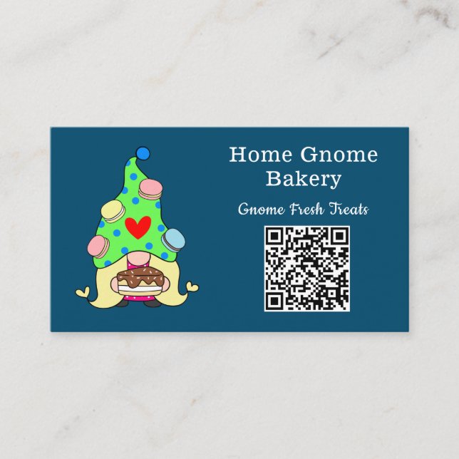 QR Code Gnome Hometown Bakery Ocean Blue Business Card (Front)