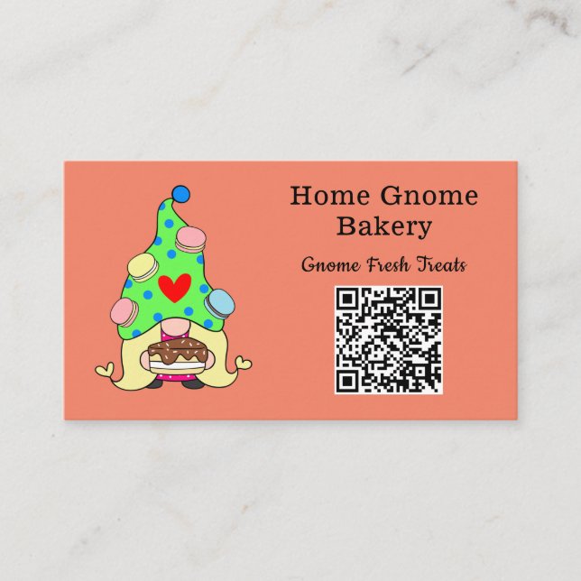 QR Code Gnome Hometown Bakery Salmon Colour Business Card (Front)