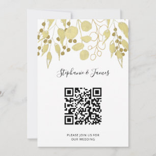QR Code Gold Foliage Wedding Invitation