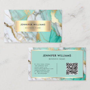 QR Code Gold Green Marble Elegant Modern Business Card