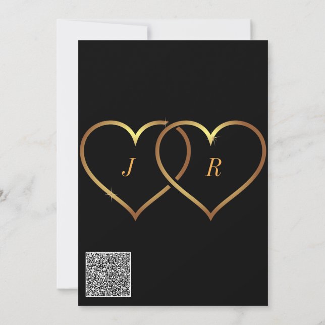 QR Code Gold Hearts Love Toast Wedding Invitation (Back)