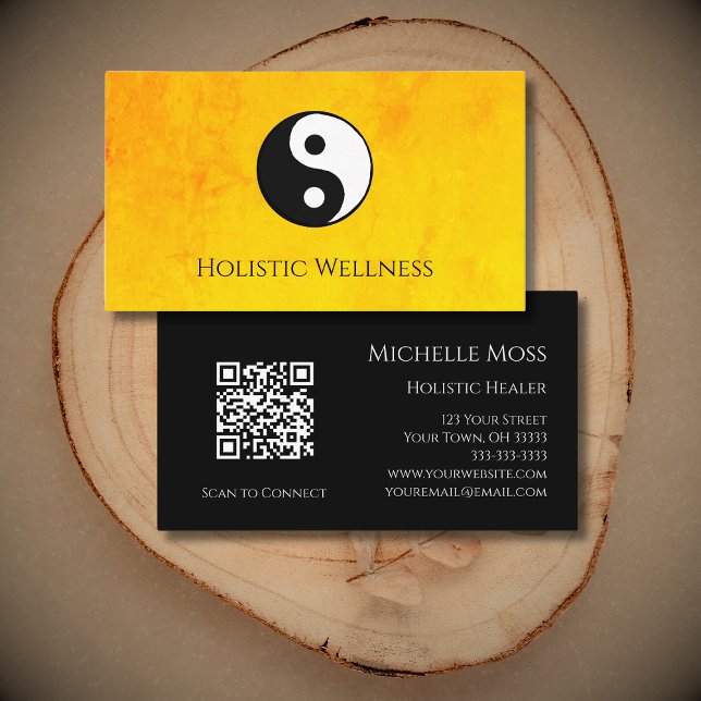 QR code Gold Holistic Wellness Yin Yang  Business Card (Creator Uploaded)