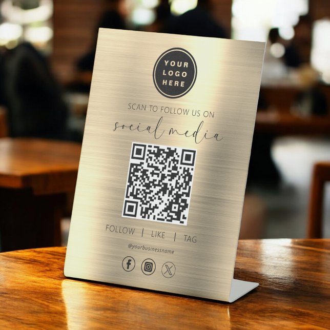 QR Code Gold Scan To Follow Us on Social Network Pedestal Sign (Creator Uploaded)