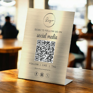 QR Code Gold Scan To Follow Us on Social Network Pedestal Sign