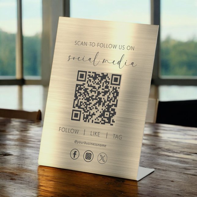 QR Code Gold Scan To Follow Us on Social Network Pedestal Sign (Creator Uploaded)