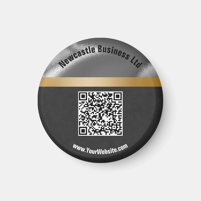QR Code Gold Silver Black Suede Promoting Business Magnet (Front)
