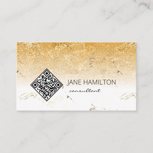 QR Code Gold Texture Carte de visite (Devant)