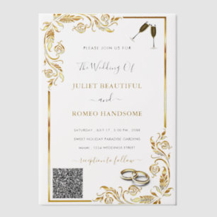 QR Code Gold Vellum Wedding Invitation Template