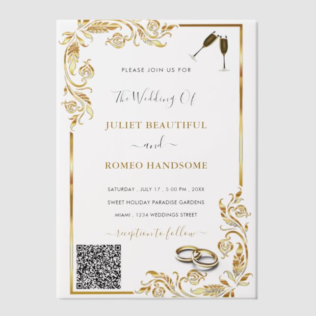 QR Code Gold Vellum Wedding Invitation Template (Front)
