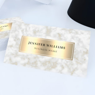 QR Code Gold White Marble Elegant & Modern Business Card