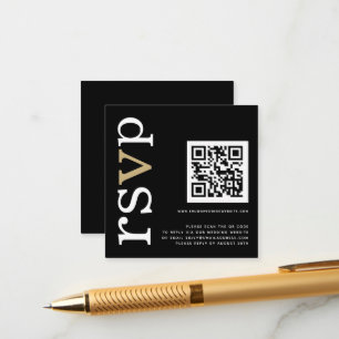 QR Code Gold White Text Black Wedding Online RSVP Enclosure Card