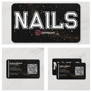 QR Code Golden Black Professional Nail Technician Business Card