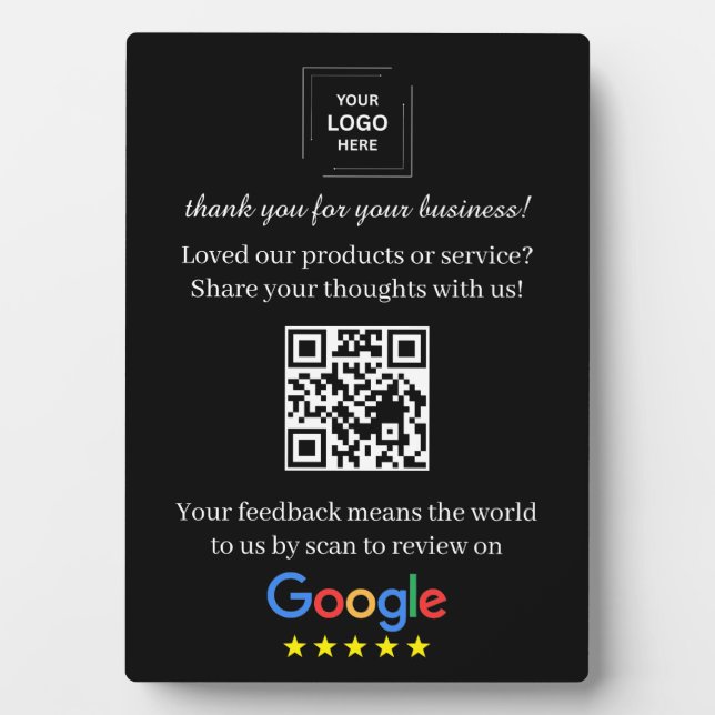 QR Code Google Review Easel Display Style Plaque (Front)