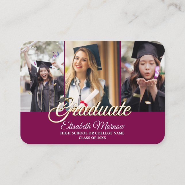 QR Code Graduation Announcement Card w/ 3 Photos   (Front)
