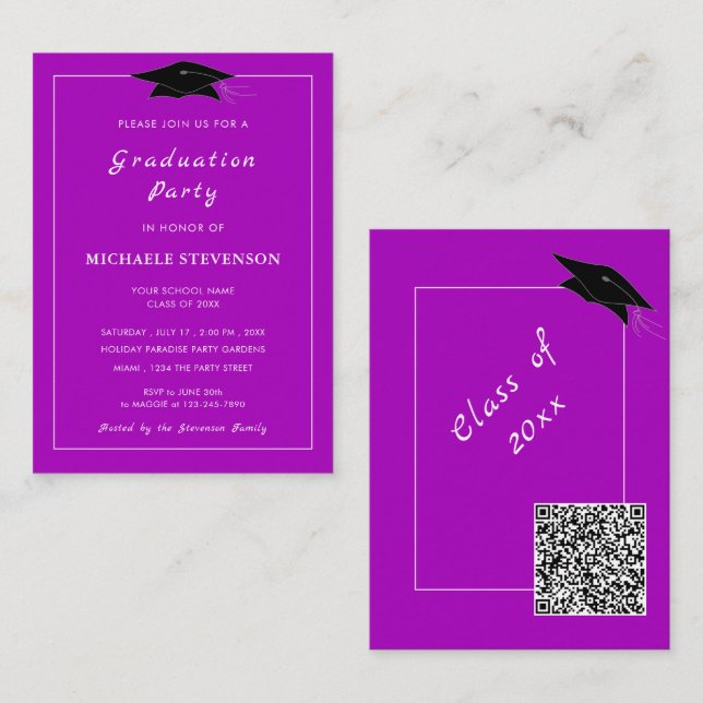 QR Code Graduation Invitations Example Your Colour (Front/Back)