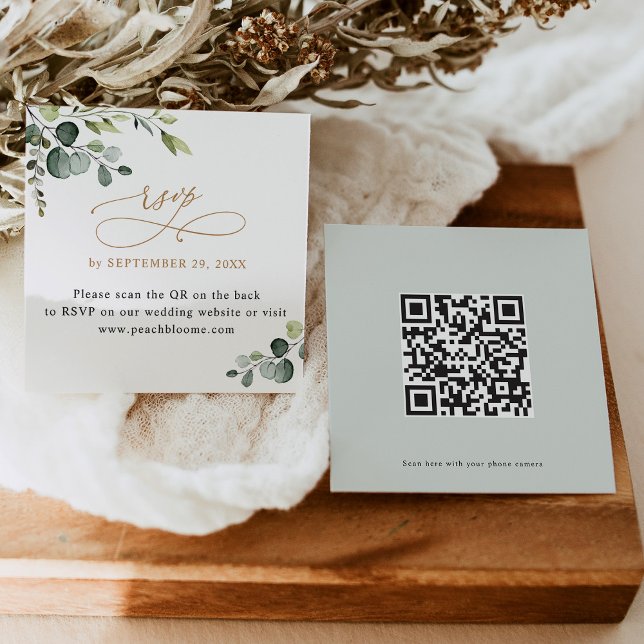 QR Code Greenery Gold Mariage Website Cartes RSVP (Créateur téléchargé)