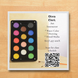 QR Code Grey Artist Tutor Educator Art teacher Square Business Card