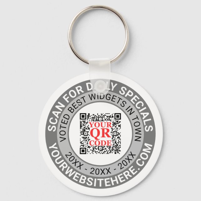 QR Code Grey Business Marketing Giveaway Promo Keychain (Front)