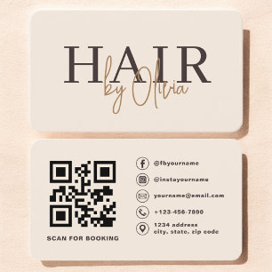QR Code Hair Stylist Beige Neutral Typography  Business Card