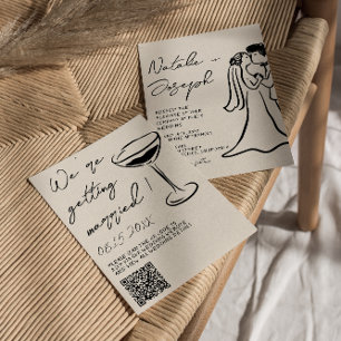 QR Code Hand Drawn Written Couple Quirky Wedding  Invitation