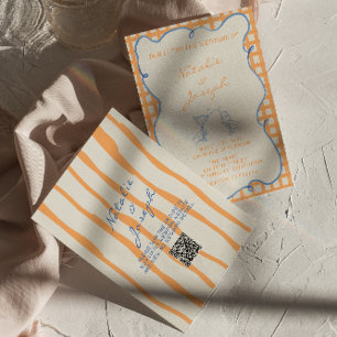 QR Code Hand Painted Whimsical Colourful Wedding Invitation