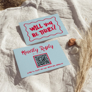 QR Code Hand-Written Colourful Retro Bright Weddin RSVP Card