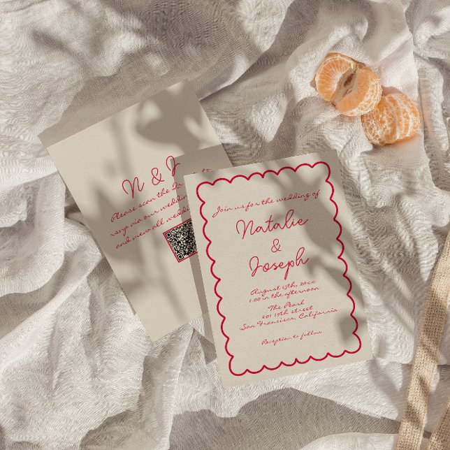 QR Code Hand-Written Colourful Retro Unique Weddin Invitation (Creator Uploaded)