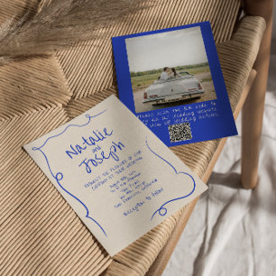 QR Code Hand Written Drawn Modern Photo Wedding Invitation
