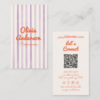 QR Code Hand Written Purple Orange Whimsy Boho  Business Card