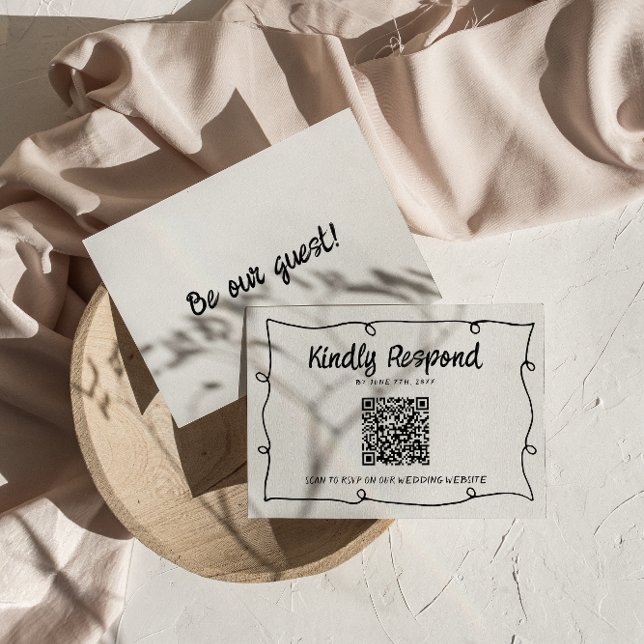 QR Code Hand Written Retro Frame Modern Wedding  RSVP Card (Creator Uploaded)