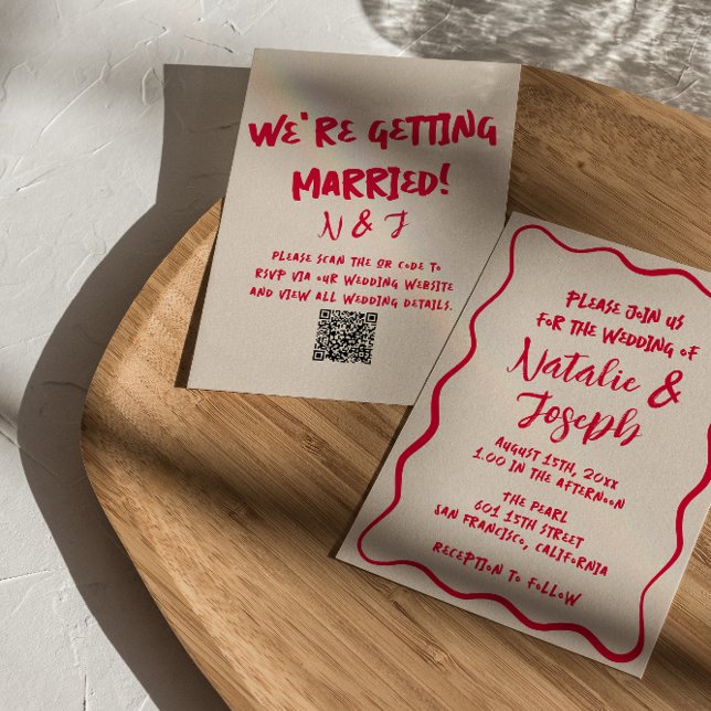 QR Code Hand-Written whimsical Retro Bold Wedding Invitation (Creator Uploaded)