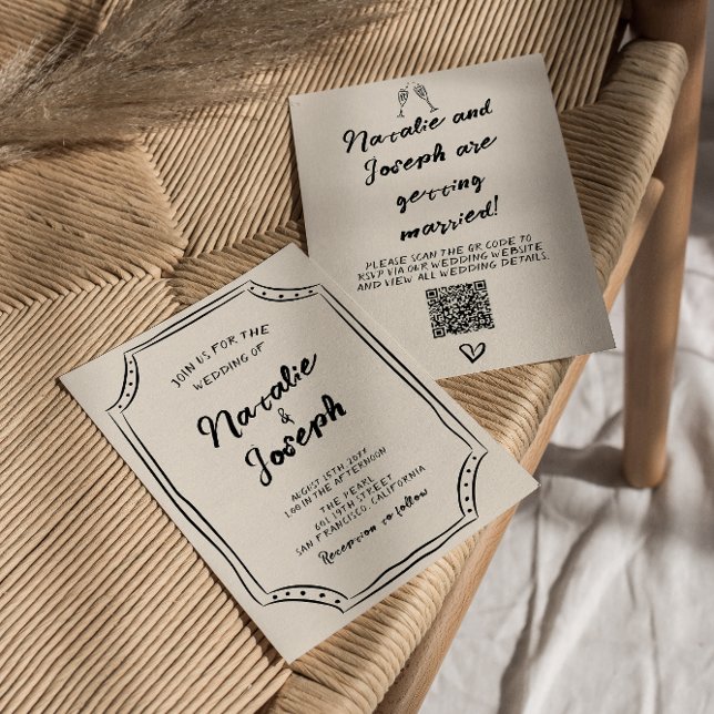 QR Code Handwritten Scribble Unique Quirky Wedding Invitation (Creator Uploaded)