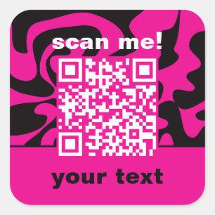 QR Code Hot Pink Black and White Bright Modern Square Sticker