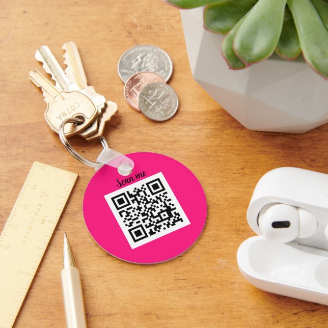 QR Code Hot Pink Elegant Business Company Keychain (Desk)