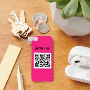 QR Code Hot Pink Elegant Business Company Keychain