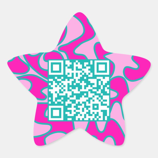QR Code Hot Pink Teal Bright Modern Cool Star Sticker (Front)