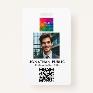 QR Code ID Card Employee Photo Company Logo Badge